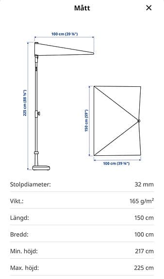 Parasoll för balkong