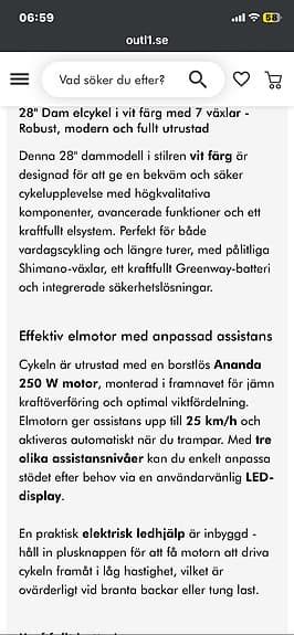 Ny Elcykel unisex 28" vit