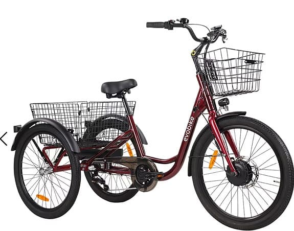 Elcykel trehjuling med korg fram och bak röd, 540Kwh