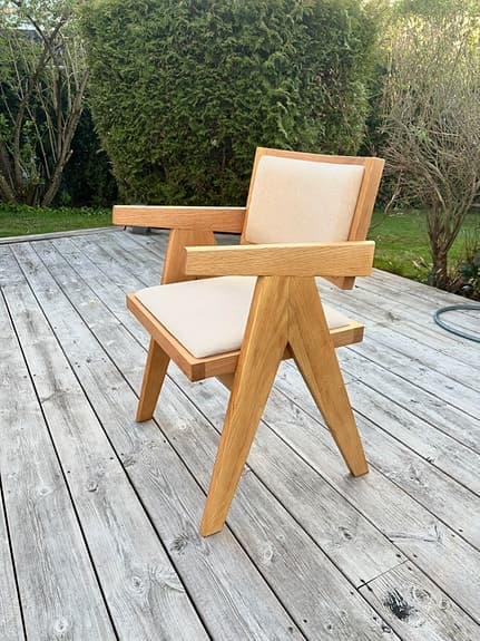 6st Karmstolar i ek med beige linnetyg