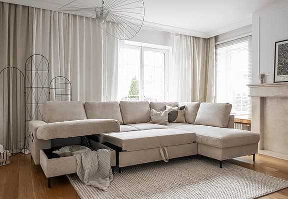 Stor beige hörnsoffa i mycket fint skick