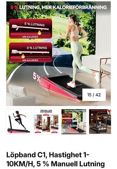 Helt nytt löpband, 10km/h & 5 % lutning svart