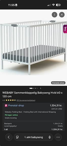 Webaby babysäng 124 x 64.5 x 82 cm