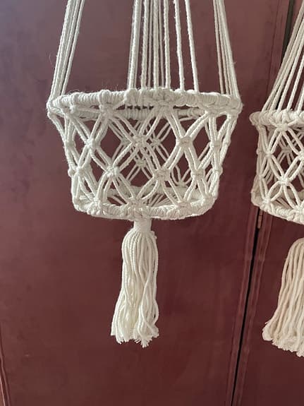 Makramé Ampel / vit trådkorg 22,5 cm diameter