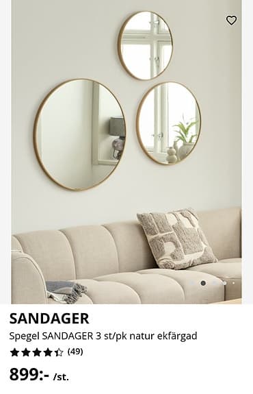 Jysk Sandager spegelset rund natur ek 3 st