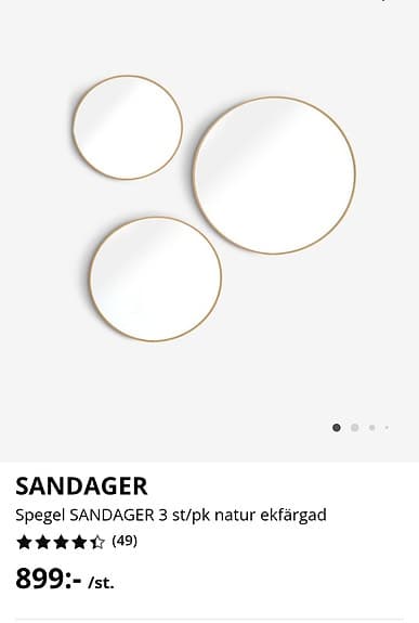 Jysk Sandager spegelset rund natur ek 3 st