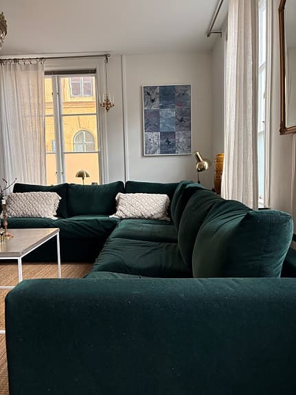 Vimle hörnsoffa mörkgrön sammet