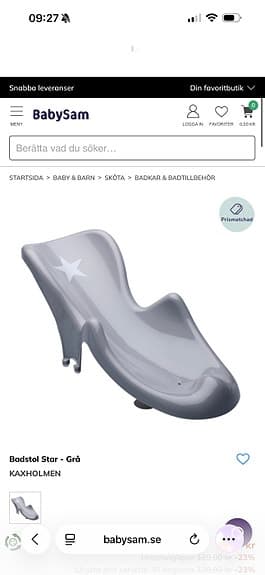 Okänt märke badbalja och badstol för baby grå plast