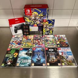 Nintendo Switch OLED Splatoon Edition + 10 spel & Pro Controller