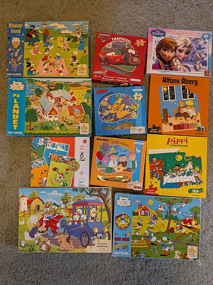 Blandade barnpussel motiv Bamse, Alfons Åberg, Pippi m.fl.