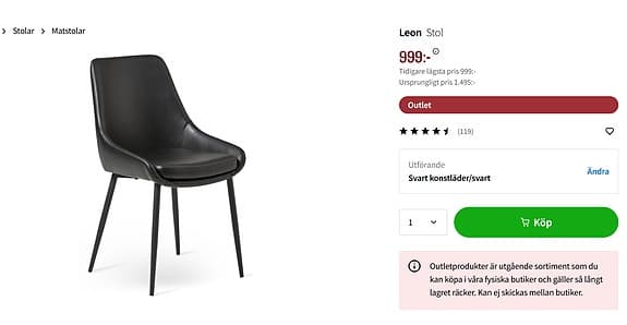 Mio Leon stol svart konstläder, 4st