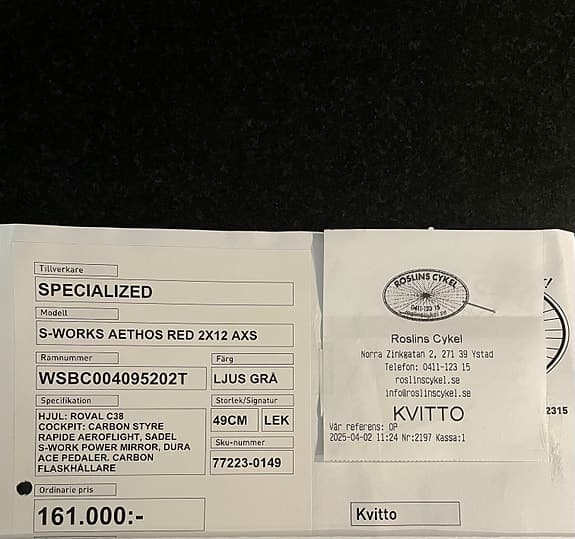 Specialized S-Works Aethos Red landsvägscykel 49 cm 28" kvinna