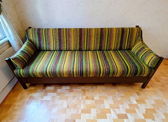 Grön bäddsoffa retro brun 200 cm - Soffa, trä, säng, extrasäng, viksäng