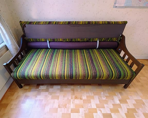 Grön bäddsoffa retro brun 200 cm - Soffa, trä, säng, extrasäng, viksäng