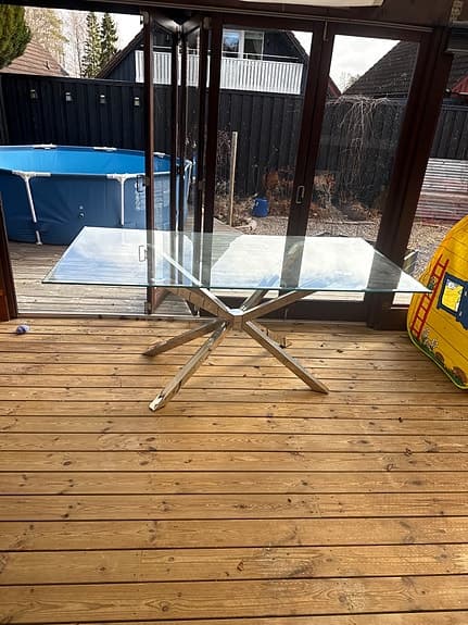 Glasmatbord med krom underrede 180 cm