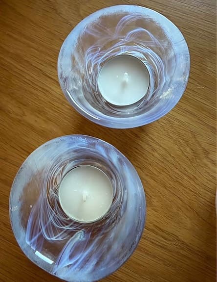 Kosta Boda - glas skål och ljuslyktor klarglas med vit dekor