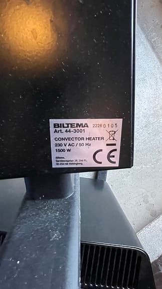 Biltema Art. 44-3001 konvektorelement 1500W svart