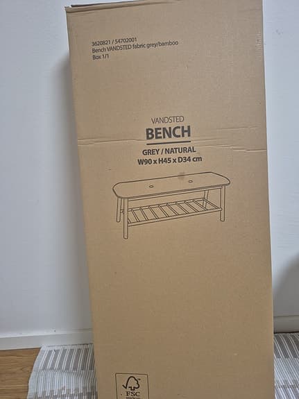 VANDSTED bänk
Bänk VANDSTED grått tyg/bambu