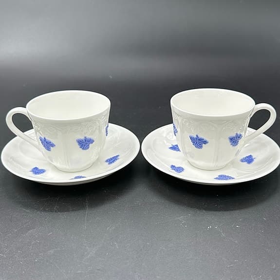 2 st Gustavsberg Blå Blom kaffekoppar med fat - Old Gustavsberg - benporslin
