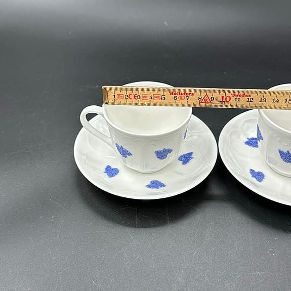 2 st Gustavsberg Blå Blom kaffekoppar med fat - Old Gustavsberg - benporslin