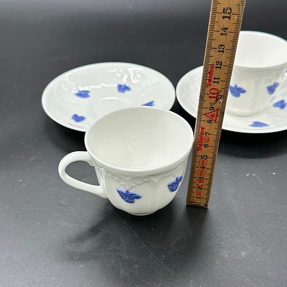 2 st Gustavsberg Blå Blom kaffekoppar med fat - Old Gustavsberg - benporslin