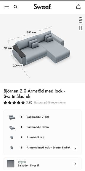 Sweef Björnen bäddsoffa med divan grå