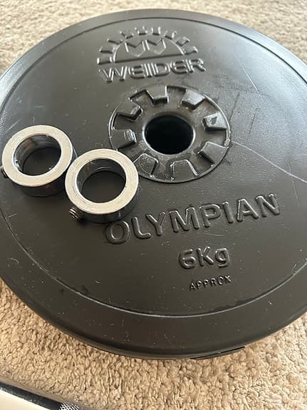 Weider Olympian skivstång 6kg med 2 viktskivor 2x6 kg. Total vikt 18 kg