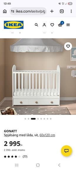 IKEA spjälsäng vit med förvaring