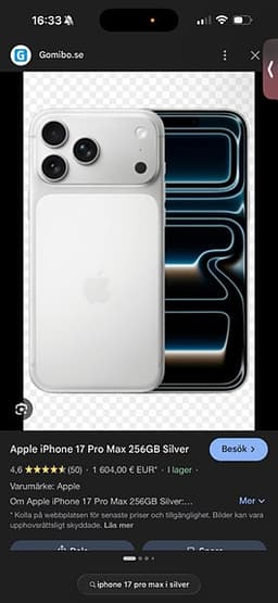 Apple iPhone 17 pro max mobiltelefon 256 GB vit