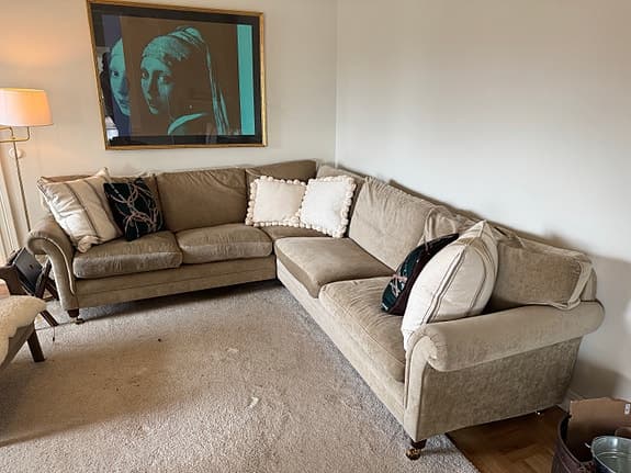Högkvalitativ hörnsoffa, brun-beige ca 240x270 cm