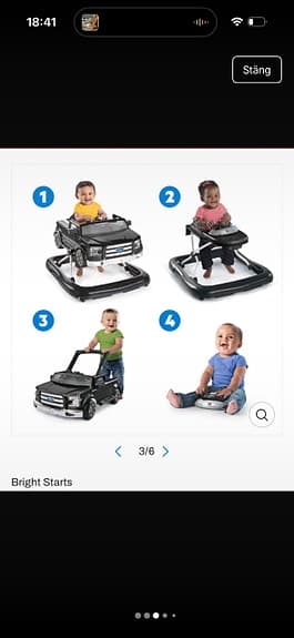 Gåstol bil svart för baby