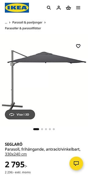 Seglarö parasoll - vinkelbart! Nytt i kartong.