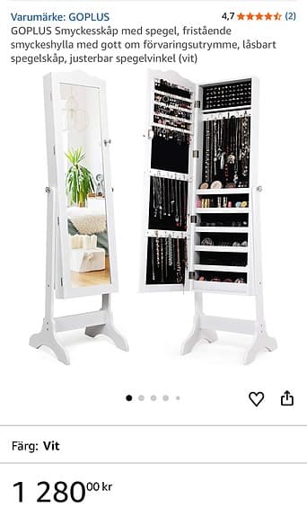 Två st stående smyckesskåp med spegel