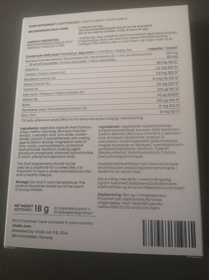 Vild Nord Brainy kosttillskott 30 vegetariska kapslar