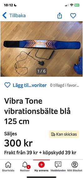 Vibra Tone vibrationsbälte blå 125 cm unisex