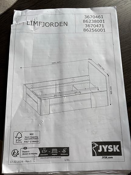 Jysk LIMFJORDEN Sängram med lådor 140cm bred