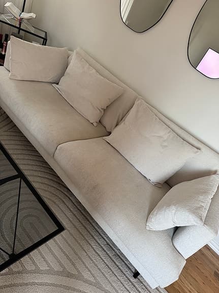 Soffa och fåtölj ljus beige/vit tyg