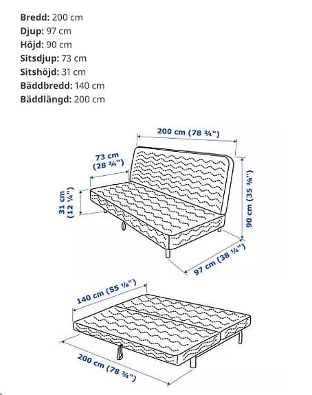 IKEA bäddsoffa grå 140x200 cm