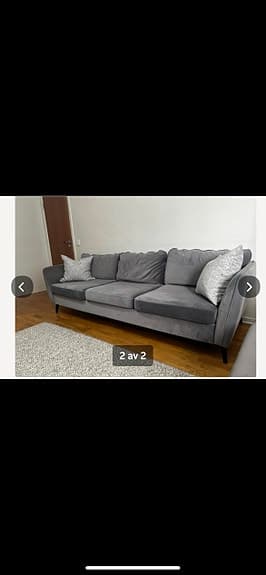 Mio County soffa 3-sits grå sammetstyg