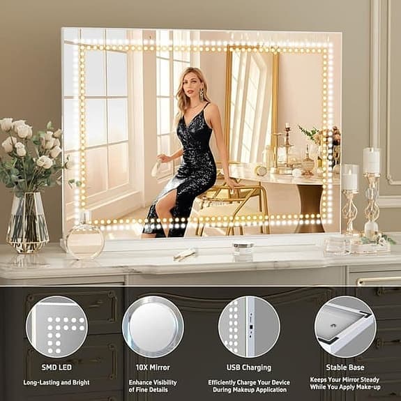 FENCHILIN Stor spegel Hollywood sminkspegel Vit 80 x 58 cm