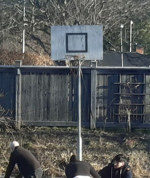 Basketkorg med stolpe och planka