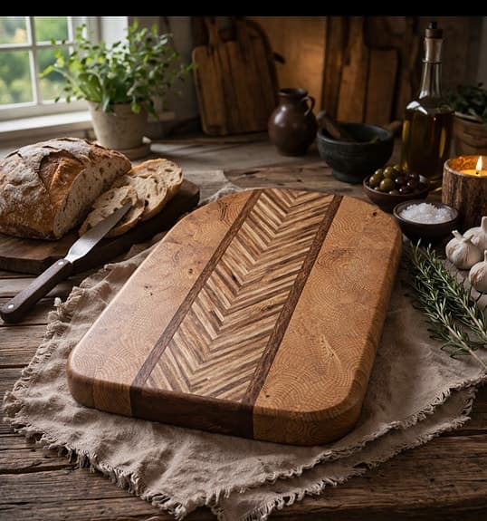 Skärbräda I ändträ med fiskbensmönster