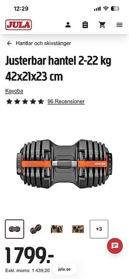 Justerbar hantel 2-22 kilo  Kayoba - helt ny