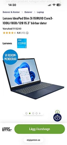 Lenovo bärbar dator 15 tum blå
