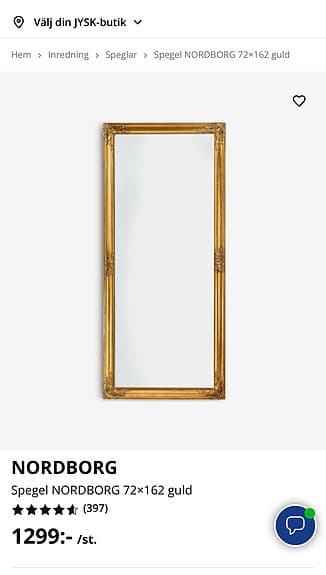 Spegel helkropp med guldfärgad ram (72x162)