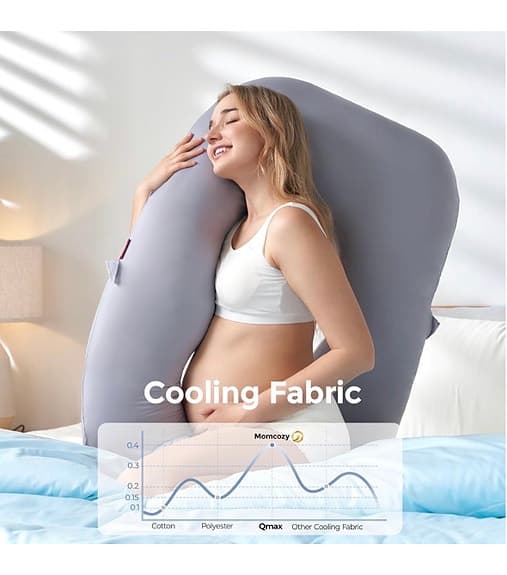 NY Momcozy Graviditetskudde Justerbar med Kylande Överdrag, Dreamlign U Pro
