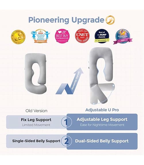 NY Momcozy Graviditetskudde Justerbar med Kylande Överdrag, Dreamlign U Pro