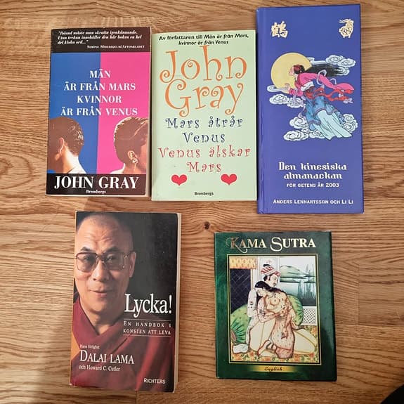 5 böcker, 2st John Gray, Dalai Lama, Kama Sutra och kinesiskt horoskop