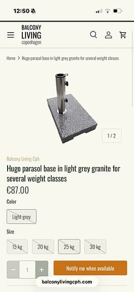 2 st parasollfötter 25 kg – granit från Balcony Living Copenhagen (paketpris)