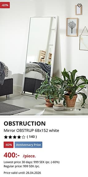 Spegel OBSTRUP 68x152 vit
